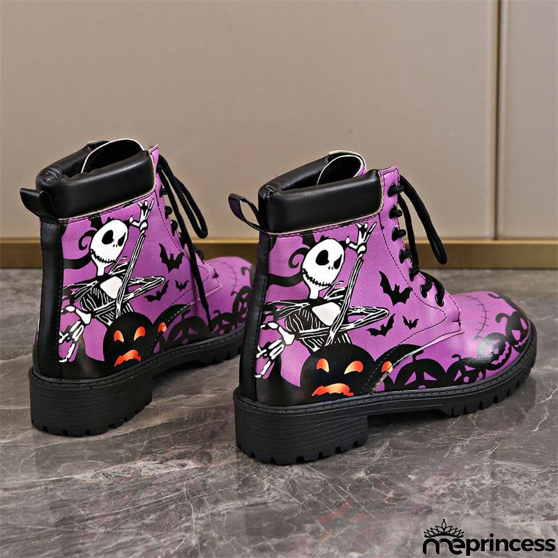 Halloween Element Printed Women's Lace-up Round Toe Martin Boots
