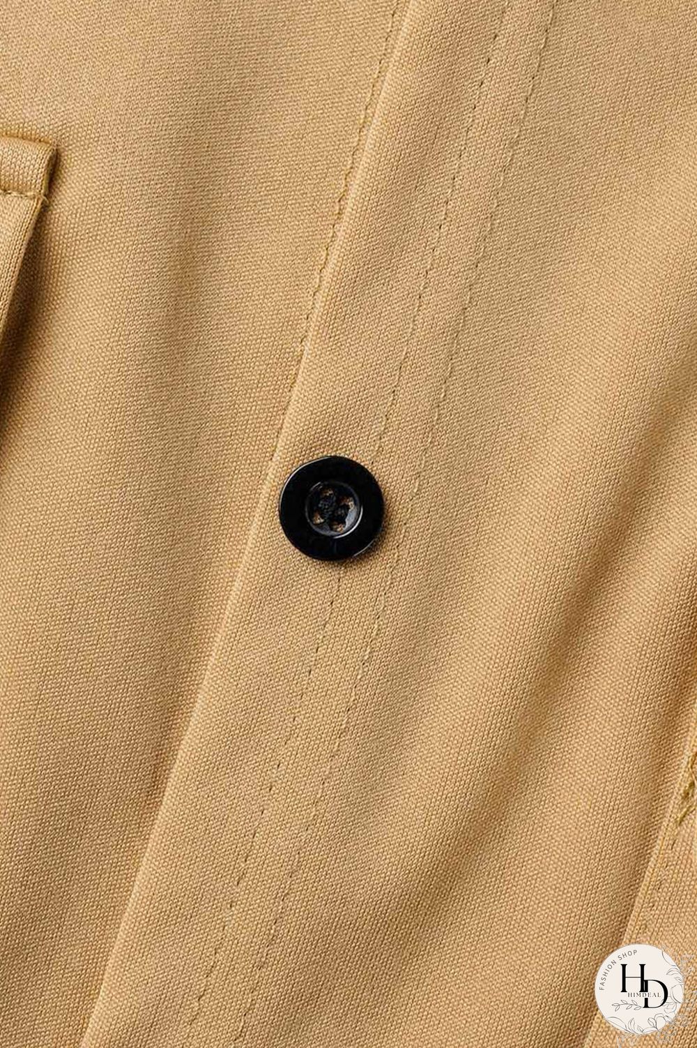 Khaki Casual Solid Bandage Patchwork Pocket Buckle Turndown Collar Short Sleeve Two Pieces