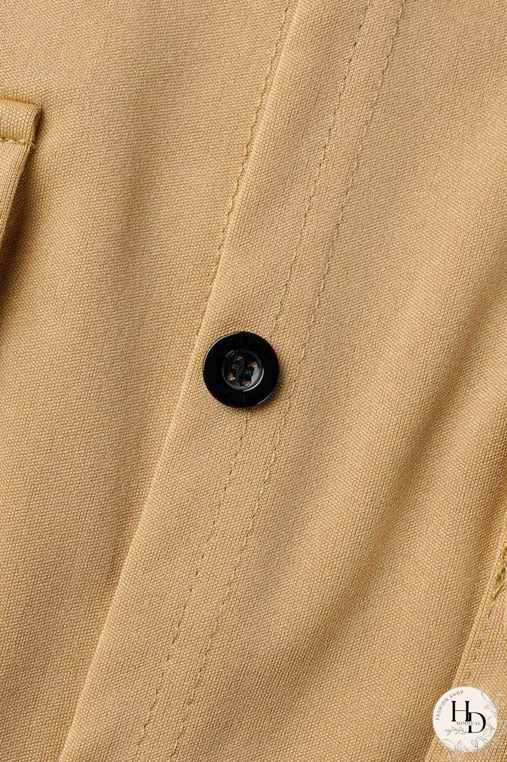 Khaki Casual Solid Bandage Patchwork Pocket Buckle Turndown Collar Short Sleeve Two Pieces