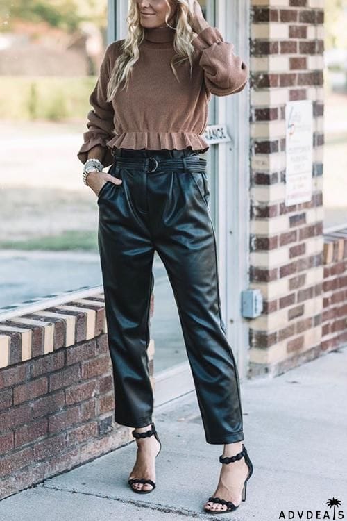 Bleted PU Straight Leg Pants