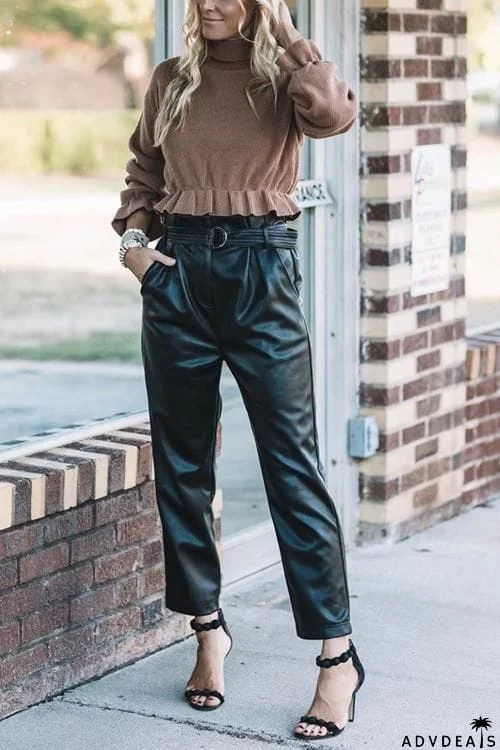 Bleted PU Straight Leg Pants