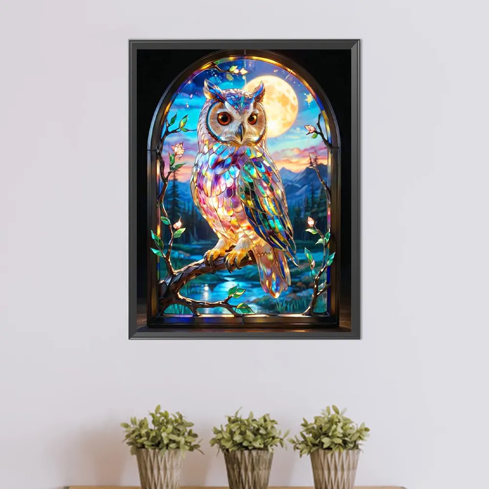 Diamond Painting - Full Round Drill - Stained Glass Owl(Canvas|40*50cm)