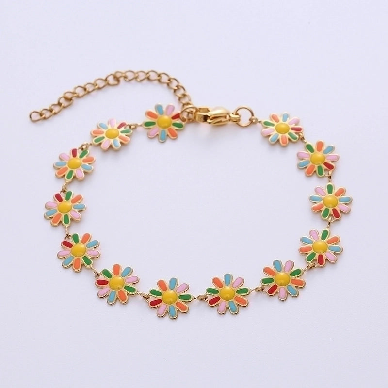 Bohemian Flower 304 Stainless Steel 18K Gold Plated No Inlaid Stainless Steel Bracelets In Bulk