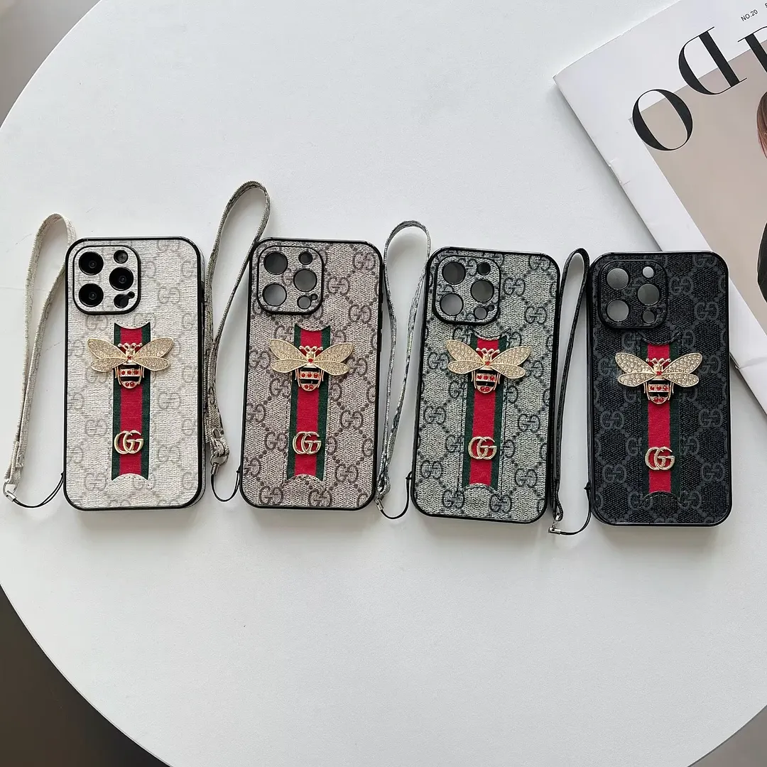 Gucci Bee Diamond Ophidia GG Leather New Apple iPhone Case