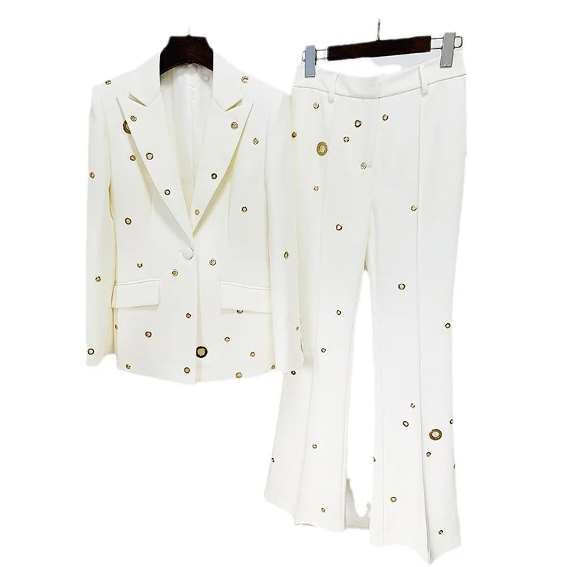 Nigikala Nigikala Star Fashion New Heavy Industry Metal Hole A Buckle Blazer Trouser Suit Two