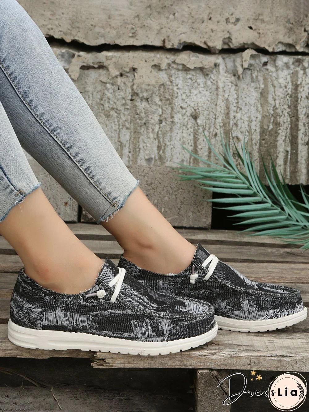 Women Casual Plain All Season Vacation Flat Heel Denim Fabric Lace-Up Lace Up Shoes Flats