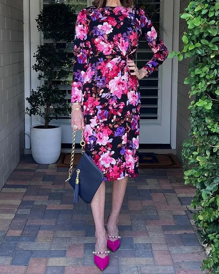 Elegant Printed Waist Dress
