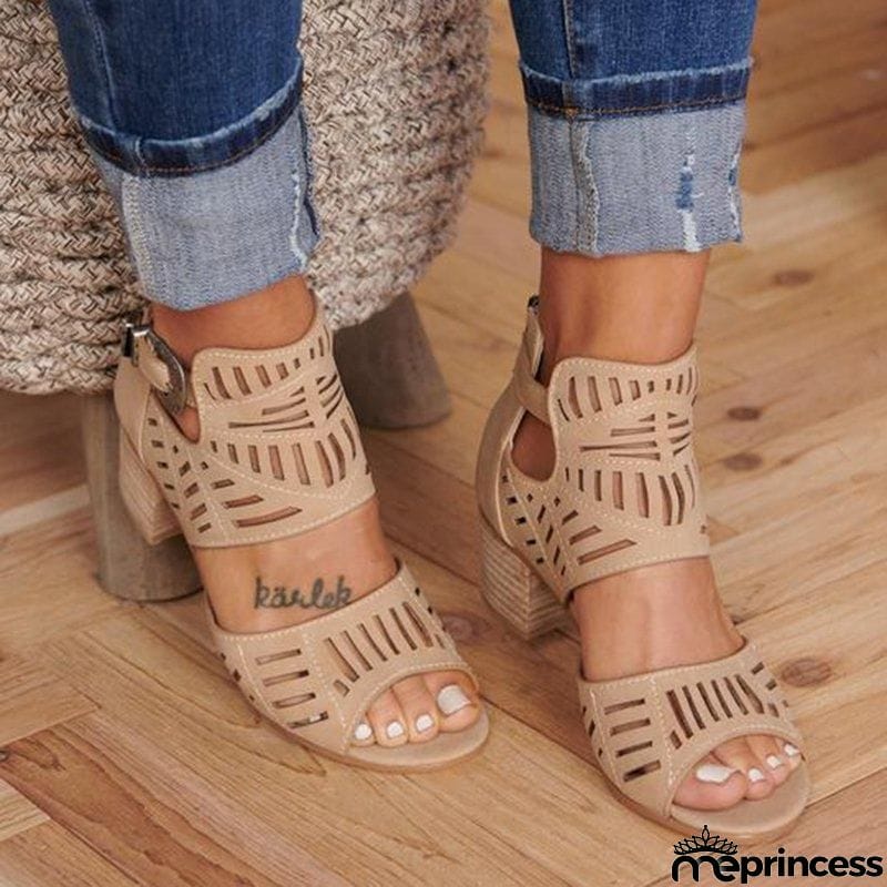 Women's Fashion Chunky Heel Adjustable Buckle Artificial Leather Sandals