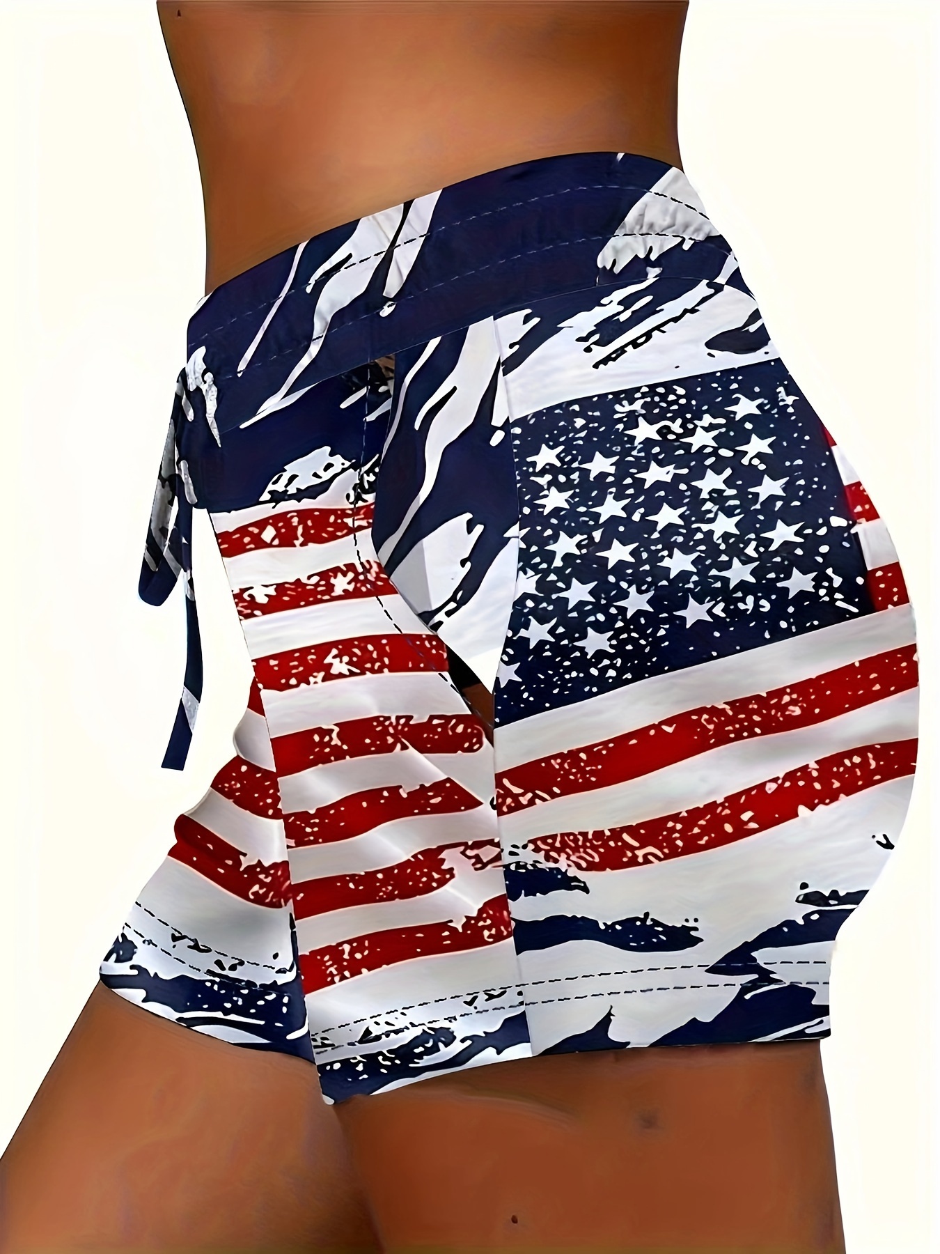 Womens Patriotic American Flag Print Casual Shorts High-Stretch Polyester-Spandex Blend | IFYHOME