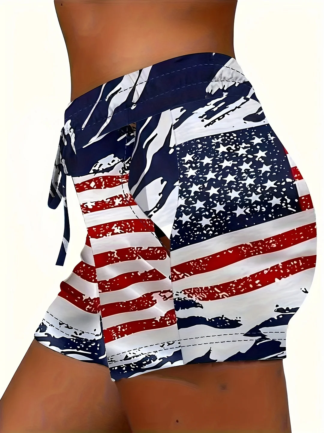 Women's Patriotic American Flag Print Casual Shorts - High-Stretch Polyester-Spandex Blend, Elastic Drawstring Waist, Lightweight Summer Shorts For Outdoor & Casual Wear | IFYHOME