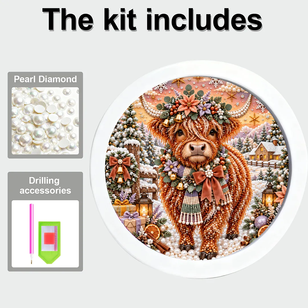 Framed 5D Diamond Painting Kit Scotland Celtic Yak Christmas Round