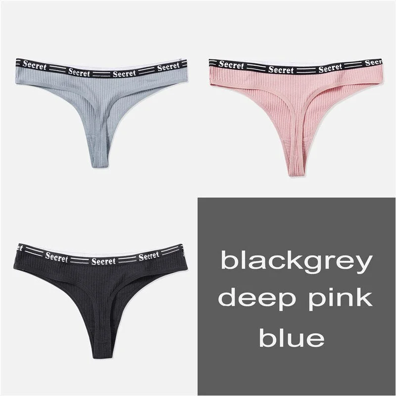 3PCS/Set Women Cotton Panties Thong Underwear G-String Underpants Sexy Briefs Lingerie Female Letter Embroidery Low Waist Pantys