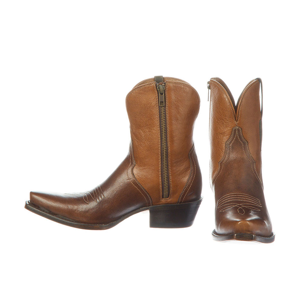 Brown Snip Toe Block Heel Side-Zip Cactus Patch-work Cowgirl Booties Nicepairs