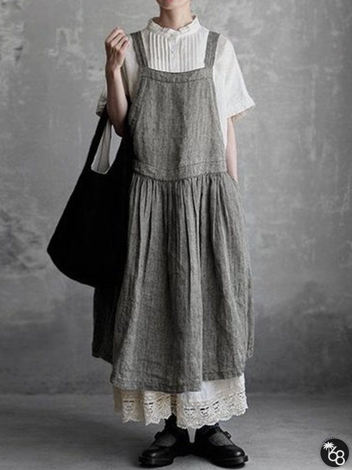 Square Neck Cotton-Blend Sleeveless Solid Weaving Dress | 168DEAL