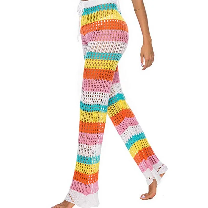 Multicolor Crochet Wide Leg Beach Pants