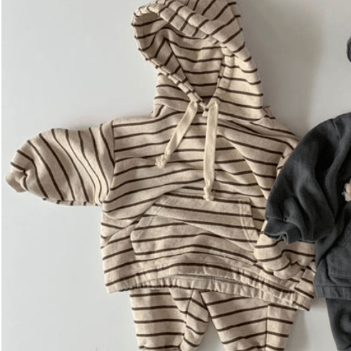 Toddler Striped Casual Hooded Sweatsuit 2 Pieces Set