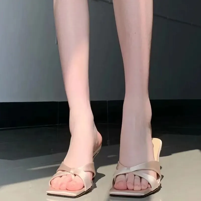 Churchf Churchf Comfort! Champagne Slippers Women Wear Retro Open Toe With French Heels