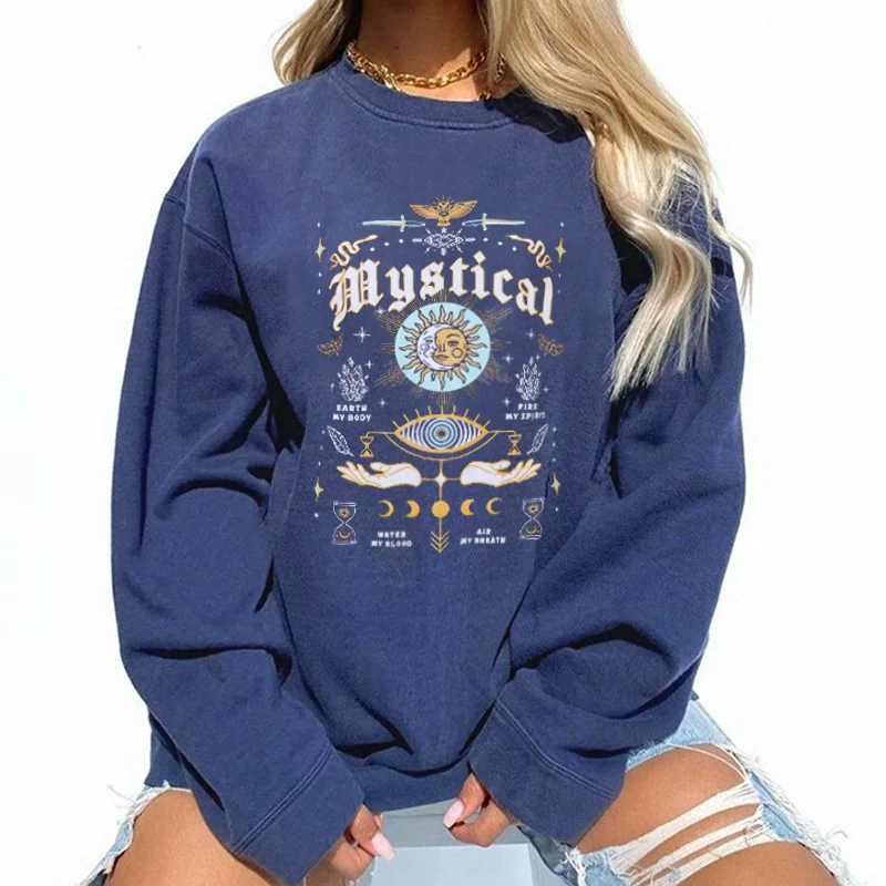   Mystical Holding Devil's Eyes And The Sun Print Women's Pullover Sweatshirt - Neojana