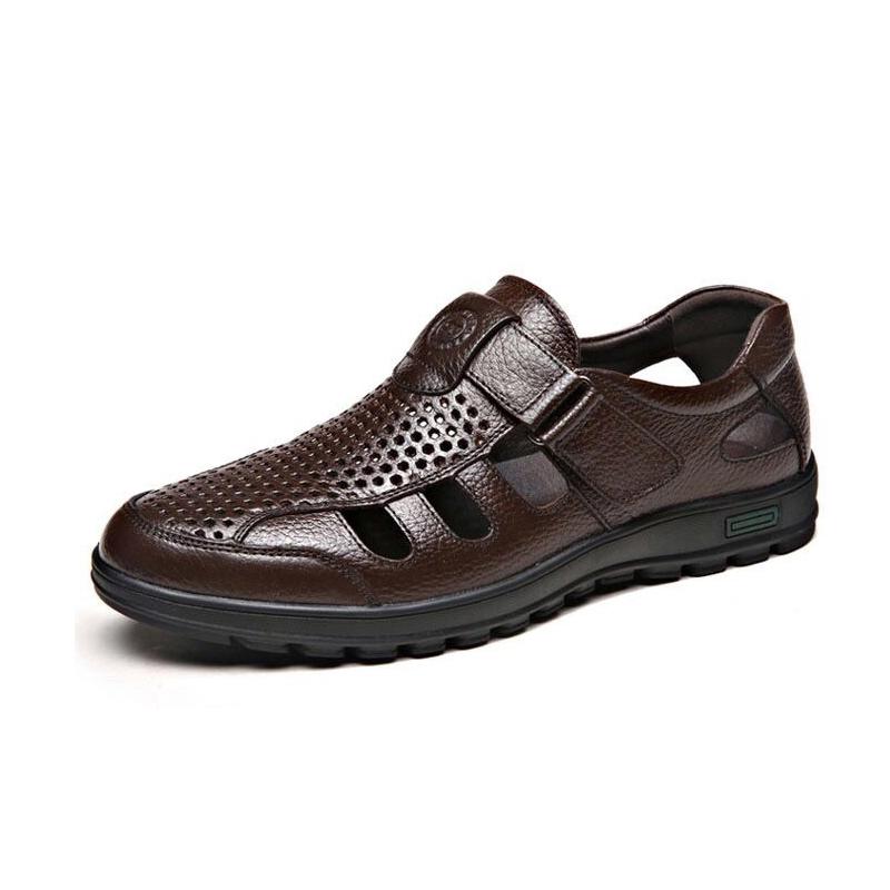 Men's leather sandals, casual shoes hole hole shoes driving