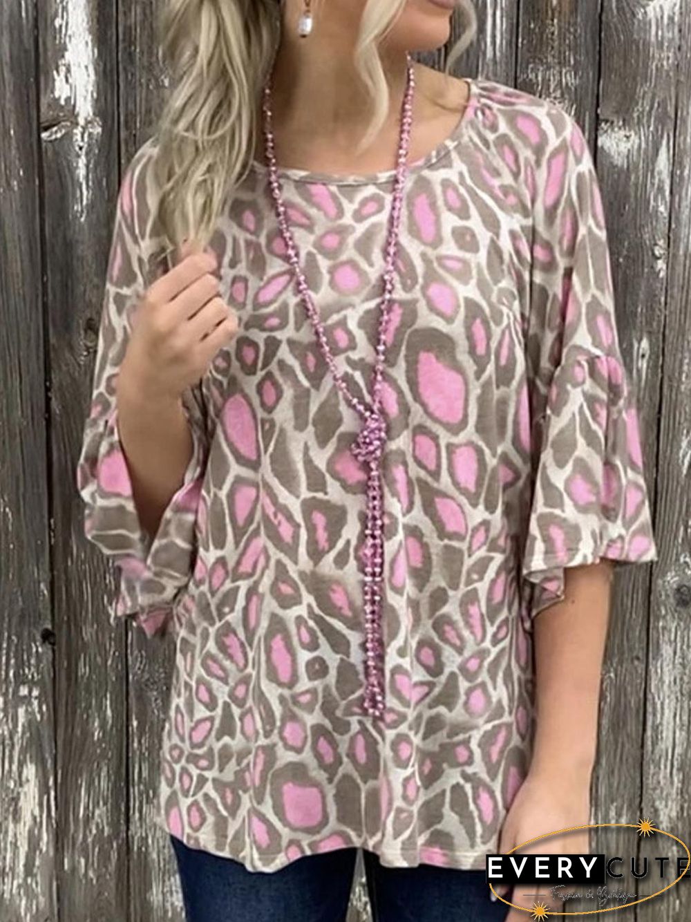 Fashion Leopard Print Crew Neck Short Sleeve T-Shirt