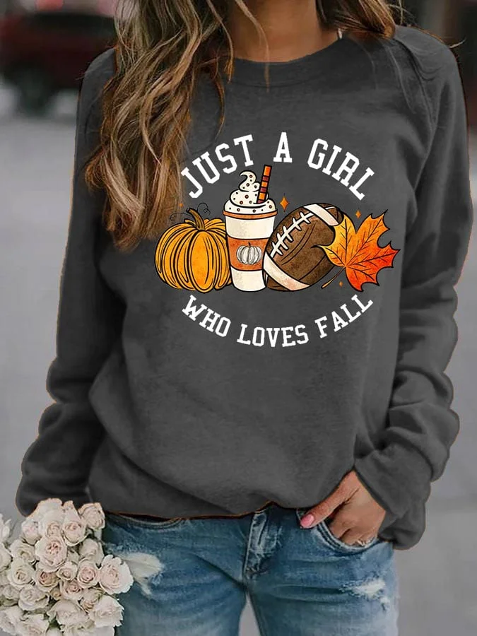 Women'S Casual Just A Girl Who Loves Fall Printed Long-Sleeved Sweatshirt socialshop