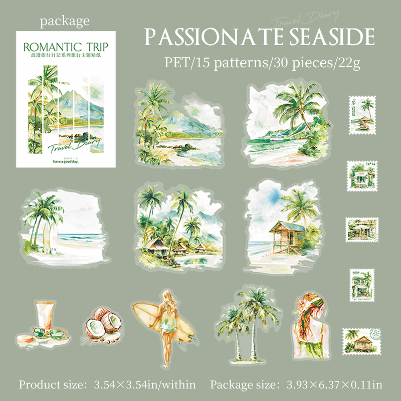 Journalsay Romantic Travel Diary Series Vintage Character Beach Landscaping PET Sticker 