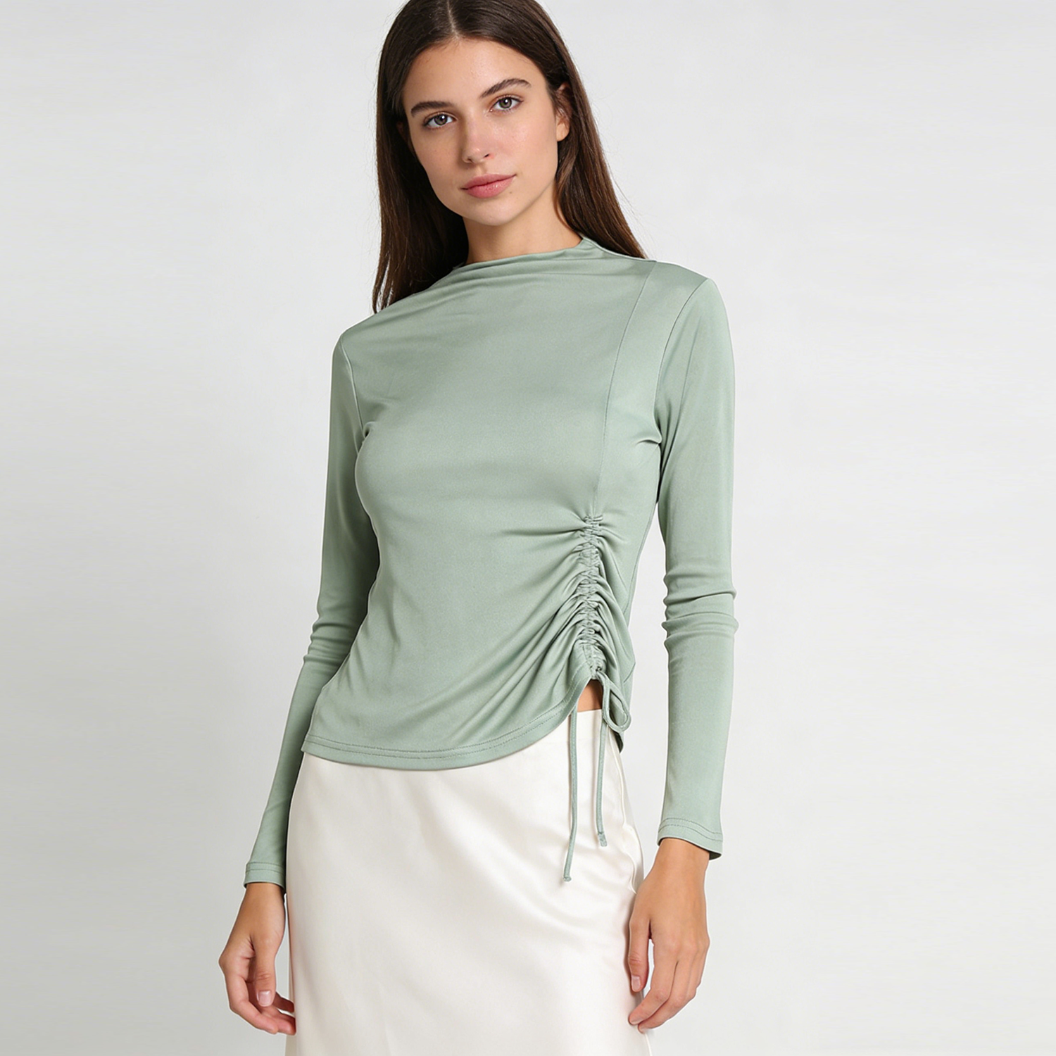 Drawstring Design Thin Women's Silk T-shirt REAL SILK LIFE