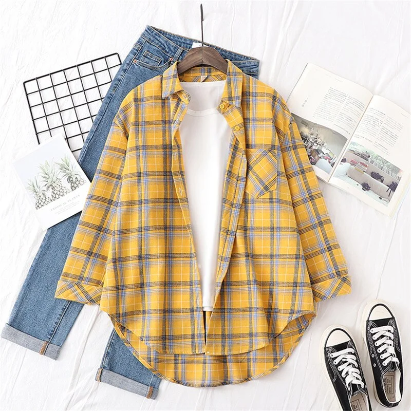 Women Blouses Shirts Womens Tops And Blouses 2020 Womenswear Long Sleeve Clothing Button Up Down Shirt Plaid Korean Female New