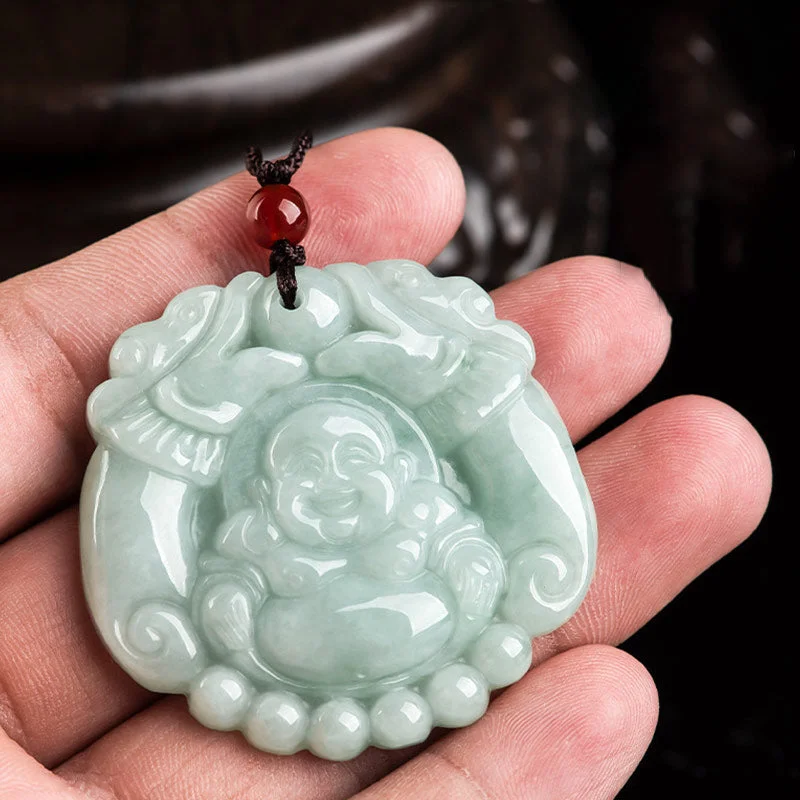 Laughing Buddha Jade Dragon Wealth Necklace String Pendant