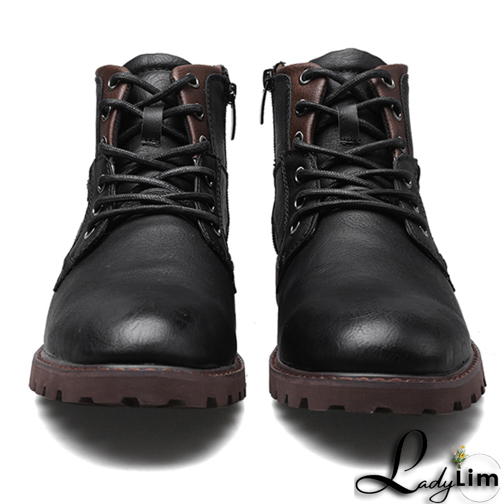 Black Vintage Split Joint Cross Straps Round Leather Shoes