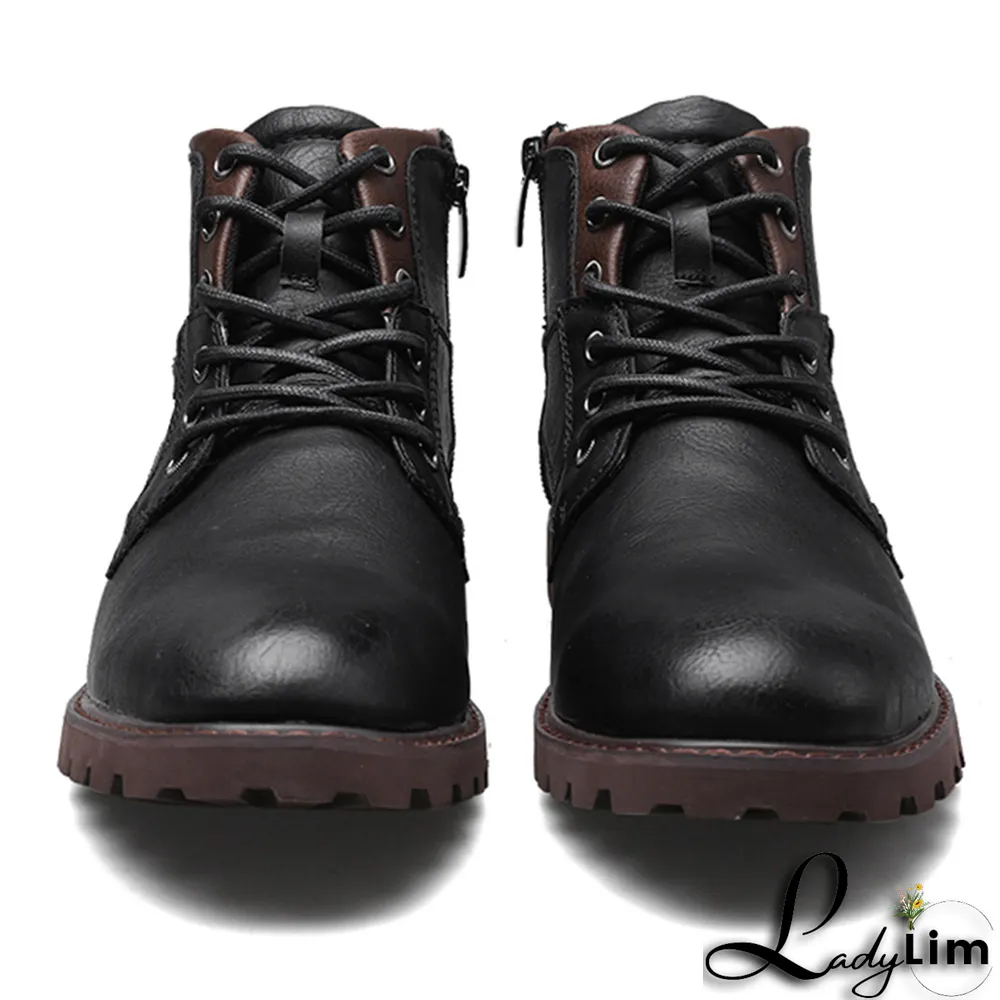 Black Vintage Split Joint Cross Straps Round Leather Shoes