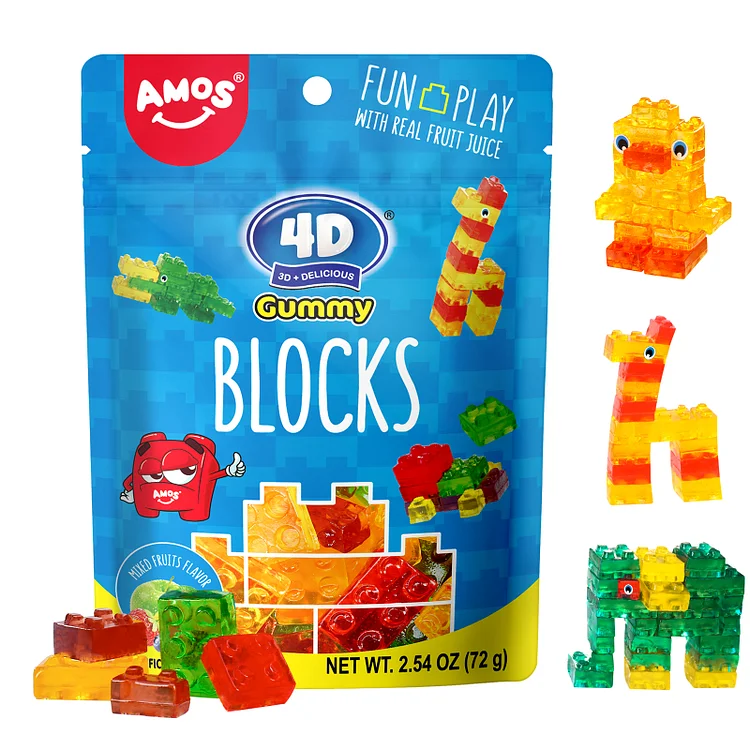AMOS 4D Gummy Blocks Gummies Candy 6/12 pack