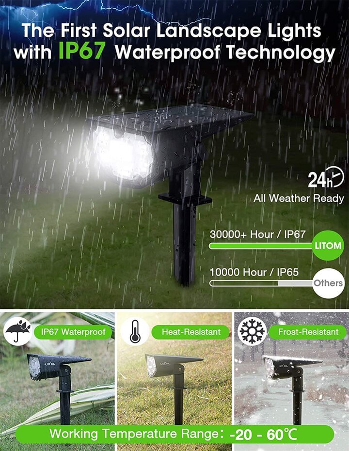 12 LEDs Solar Landscape Spotlights, IP67 Waterproof Solar Powered Wall Lights 2-in-1 Wireless Outdoor Solar Landscaping Lights for Yard Garden Driveway Porch Walkway Pool Patio 2 Pack Cold White、、sdecorshop