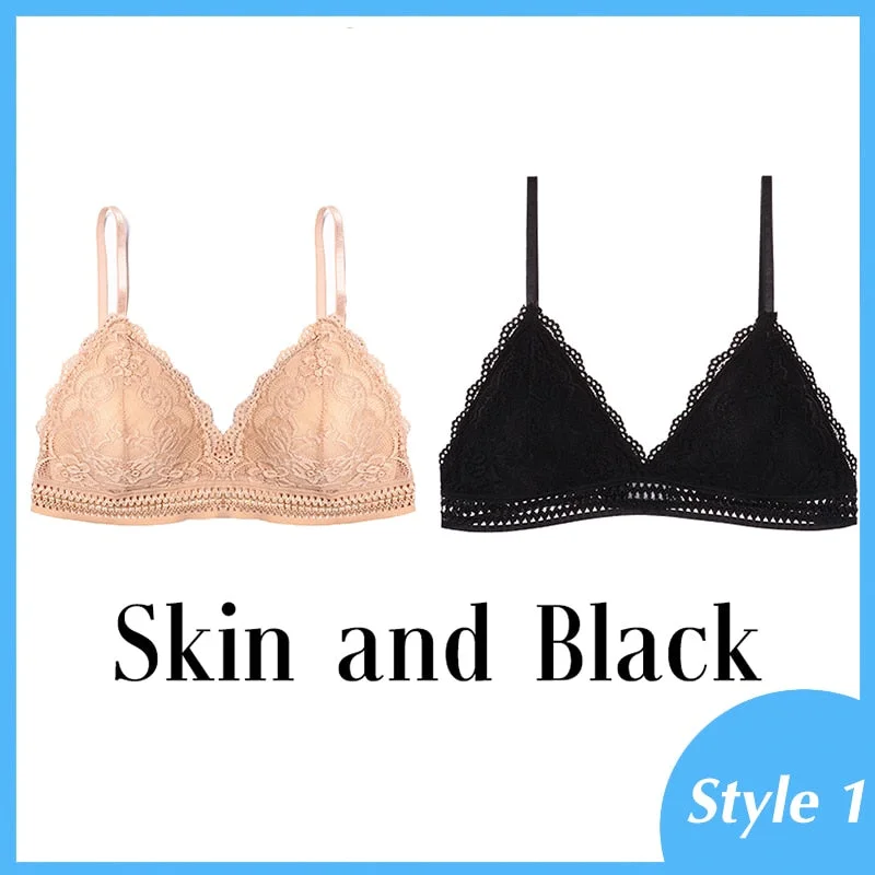 French Style Bralette Seamless Deep V Lace Bra Wireless Thin Underwear Sexy Lingerie Soft Push Up Bras For Women Hot