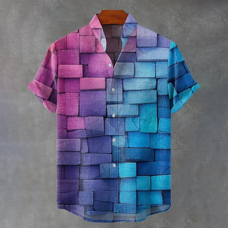 Vintage Colorful Gradient Geometric Art Print Casual Shirt  artssus