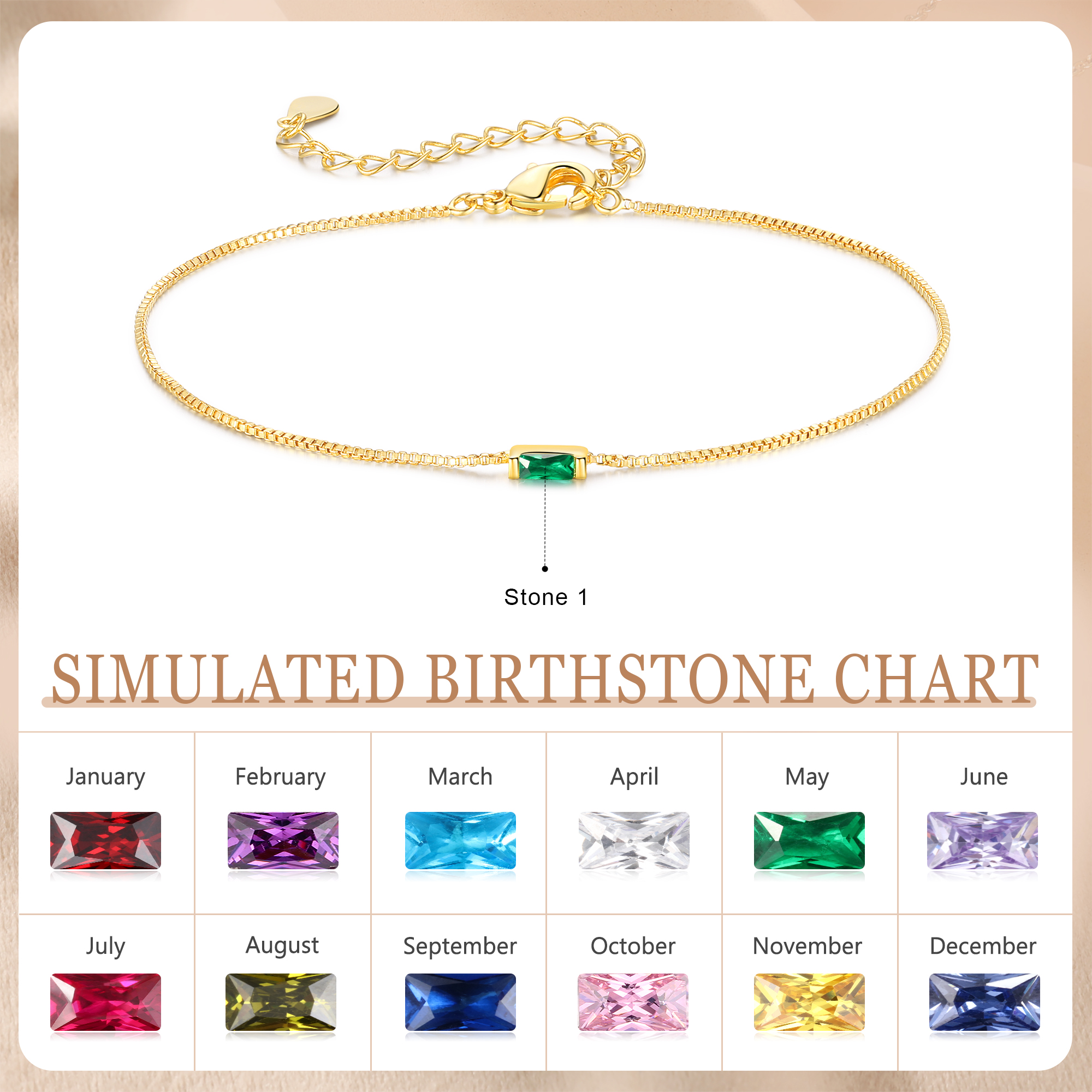 Custom 1 Birthstone Bracelet Gold Adjustable Bracelet Personalised Birthday Gift for Her-Jessemade AU