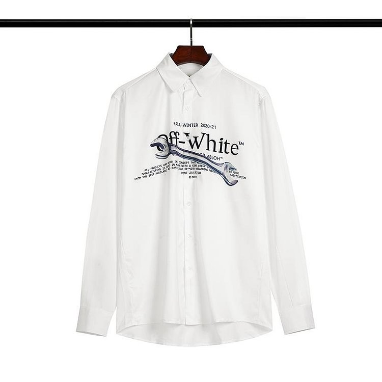 Off White Long Sleeve Autumn Shirt Autumn and Winter Men's OW Letter Wrench Stitching Pure Cotton Casual