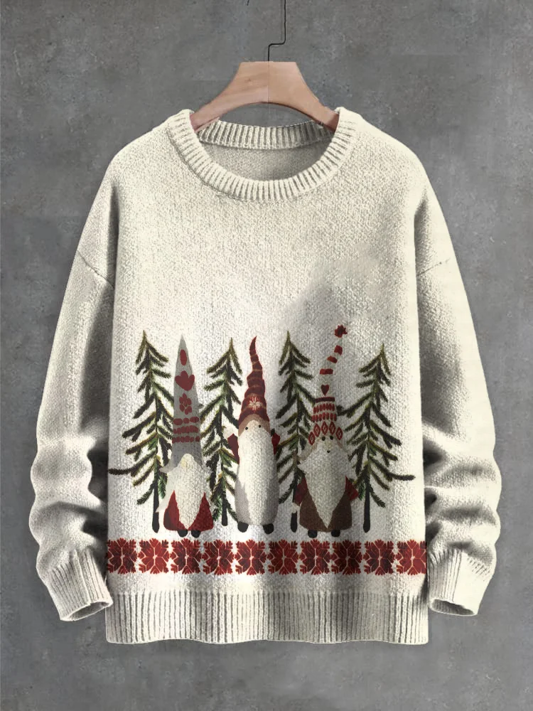 Men's Christmas Santa Claus Tree Art Print Knit Sweatshirt