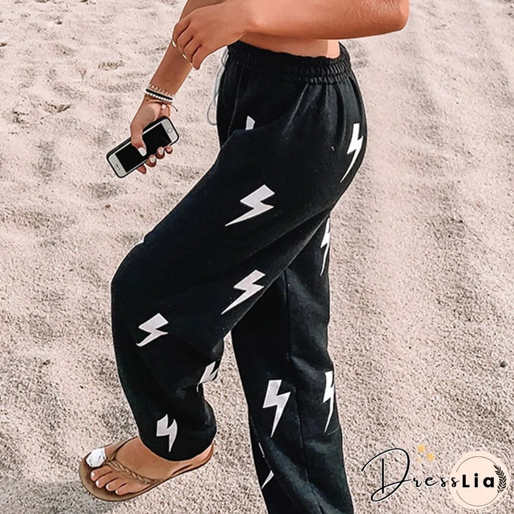 Fashion Casual Lightning Print Sweatpants