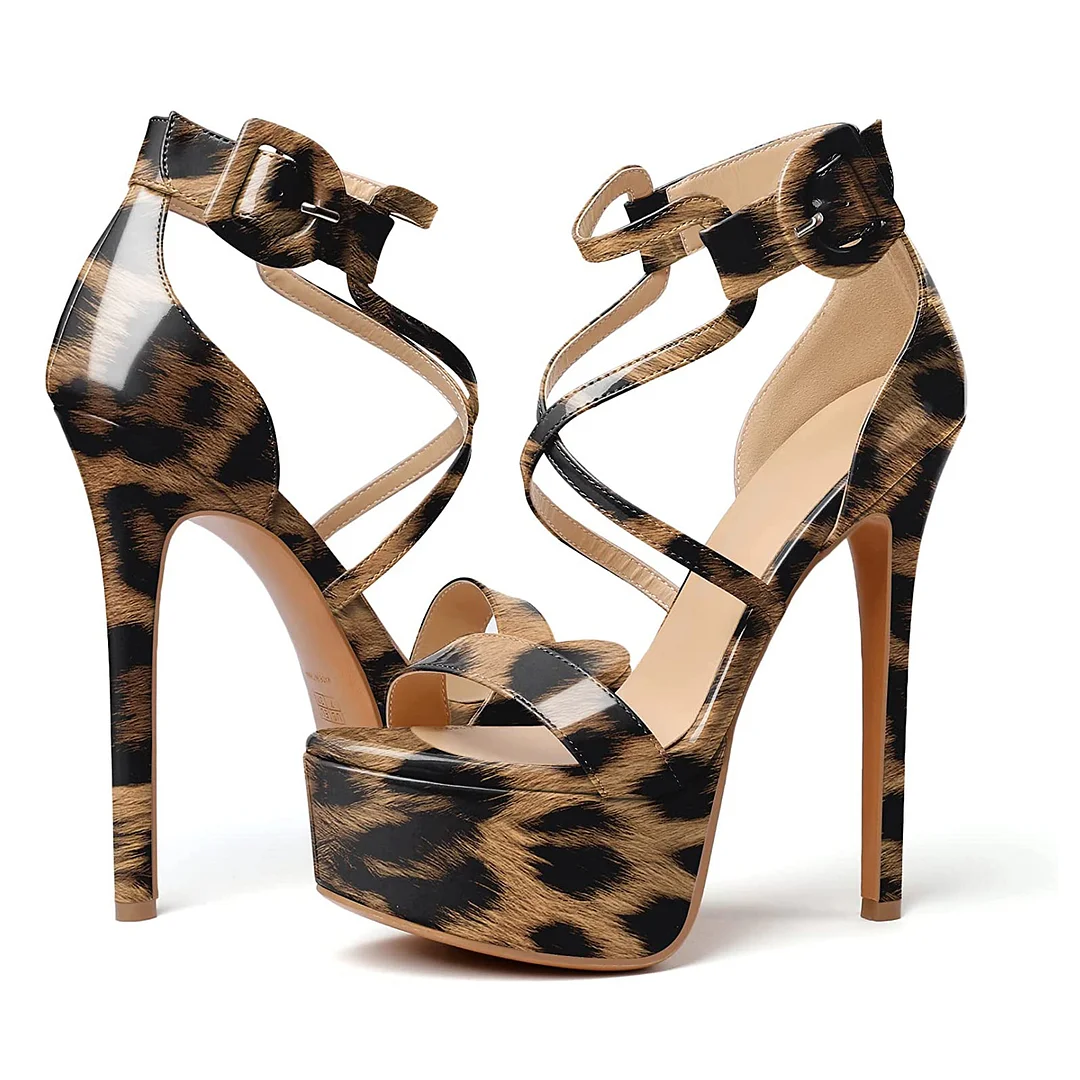 150mm Women's Open Toe Platform Sandals Ankle Strap High Heel Patent Summer Shoes-MERUMOTE