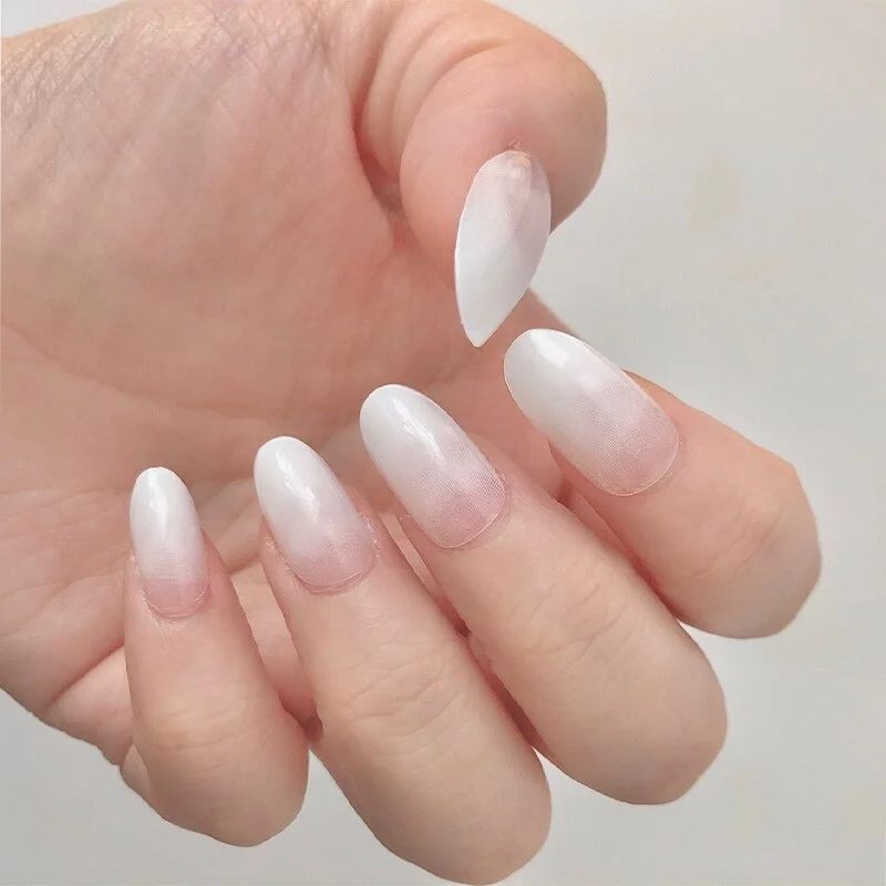 Simple Pink press on Nails Medium Round Full Cover Detachable nail tips for girls Manicure acrylic French fake nails with glue-Nail Inspo