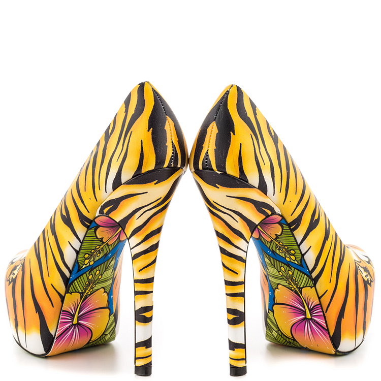 Tropical Tiger Print 6 Inch Stiletto Heels Platform Pumps for Women |FSJ Shoes