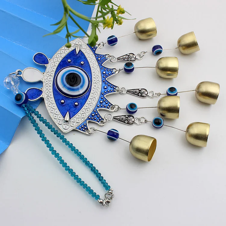 Olivenorma Turkish Blue Evil Eye With 7 Bells Wall Decor
