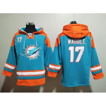 Men's Miami Dolphins #17 Jaylen Waddle Aqua Lace-Up Pullover Hoodie YPZW