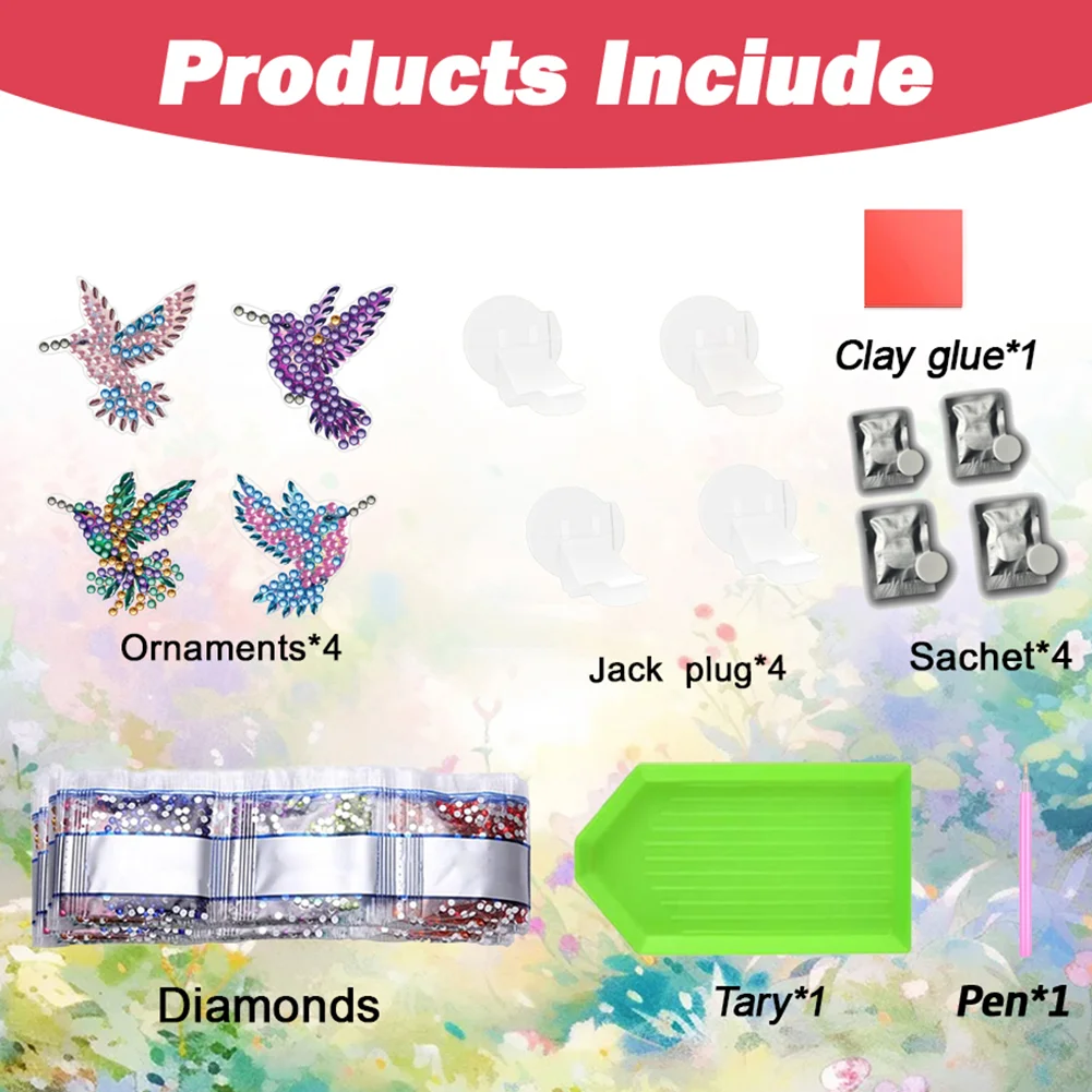 4pc Hummingbird DIY Diamond Painting Car Air Vent Clip Air Freshener for Adult