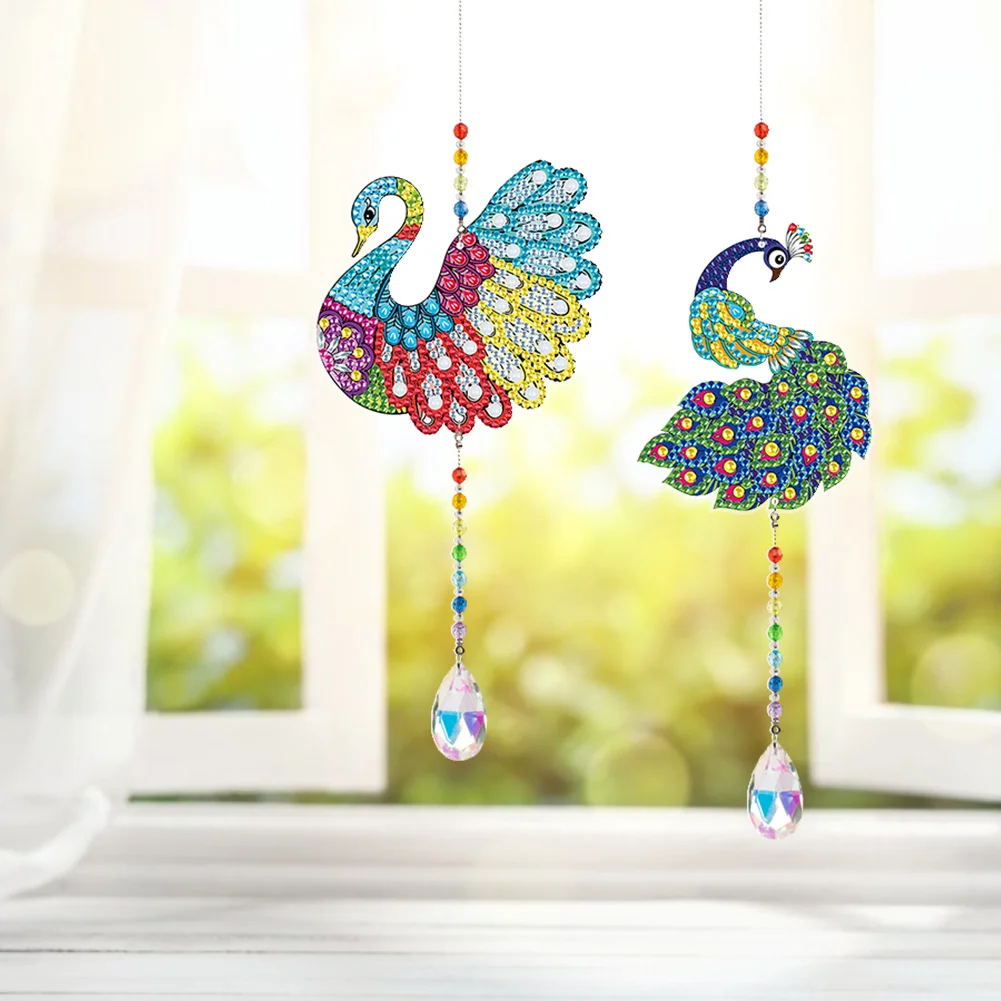 2pcs Crystal Light Catcher Diamond Painting Peacock Hanging Decor(Double-Sided)