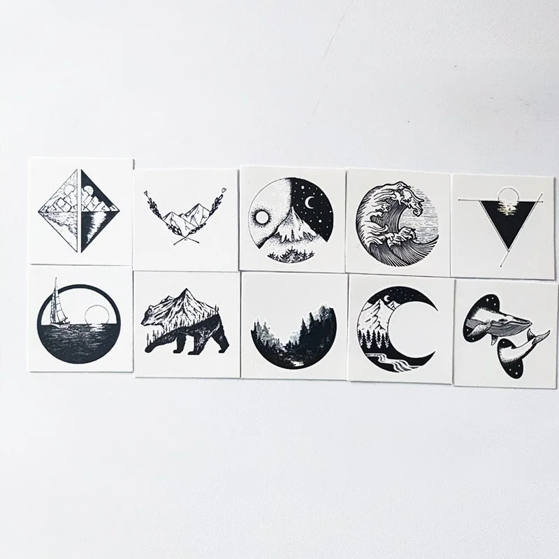 Temporary Tattoo Sticker Set Moon Skull Cross Butterfly Tatoo Flash Tatto Fake Waterproof Stickers for Men Women Girls 50 Pcs