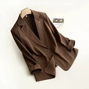 Ballifyex 2025 Spring and Summer New Women's Fashion Western Style Suit Neck Suit Seven-point Sleeves Slim Leisure Suit Coat Top