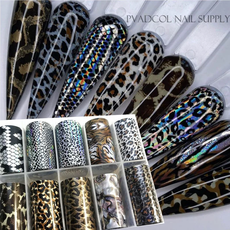Luxury Foil Nail Art Transfer Sticker Decals Snake Designs Set 10 Pieces In Box