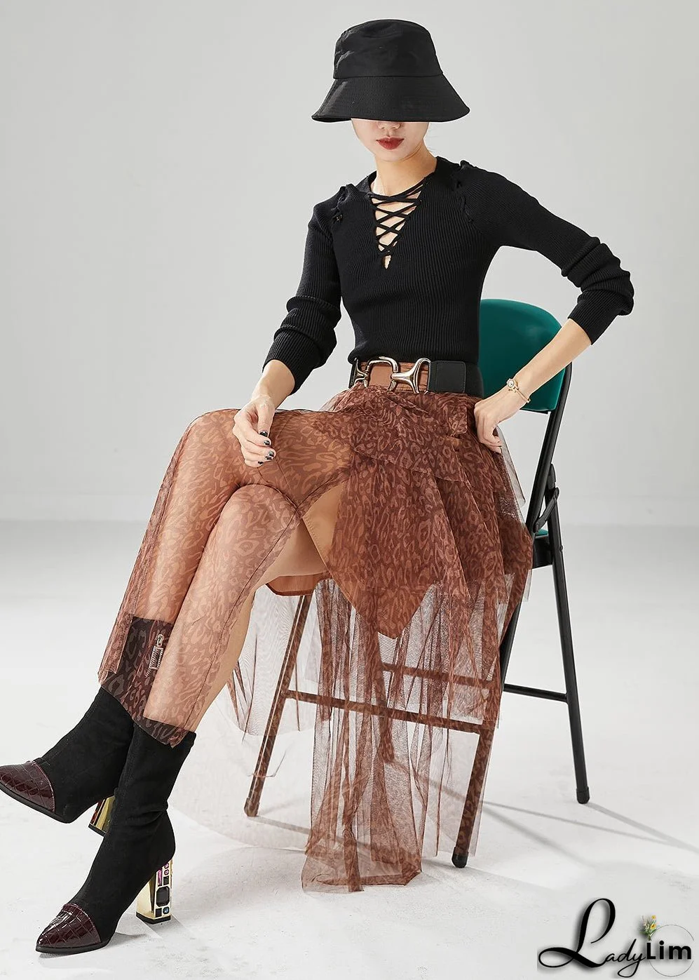 Diy Brick Red Layered Design Print Tulle Skirt Summer